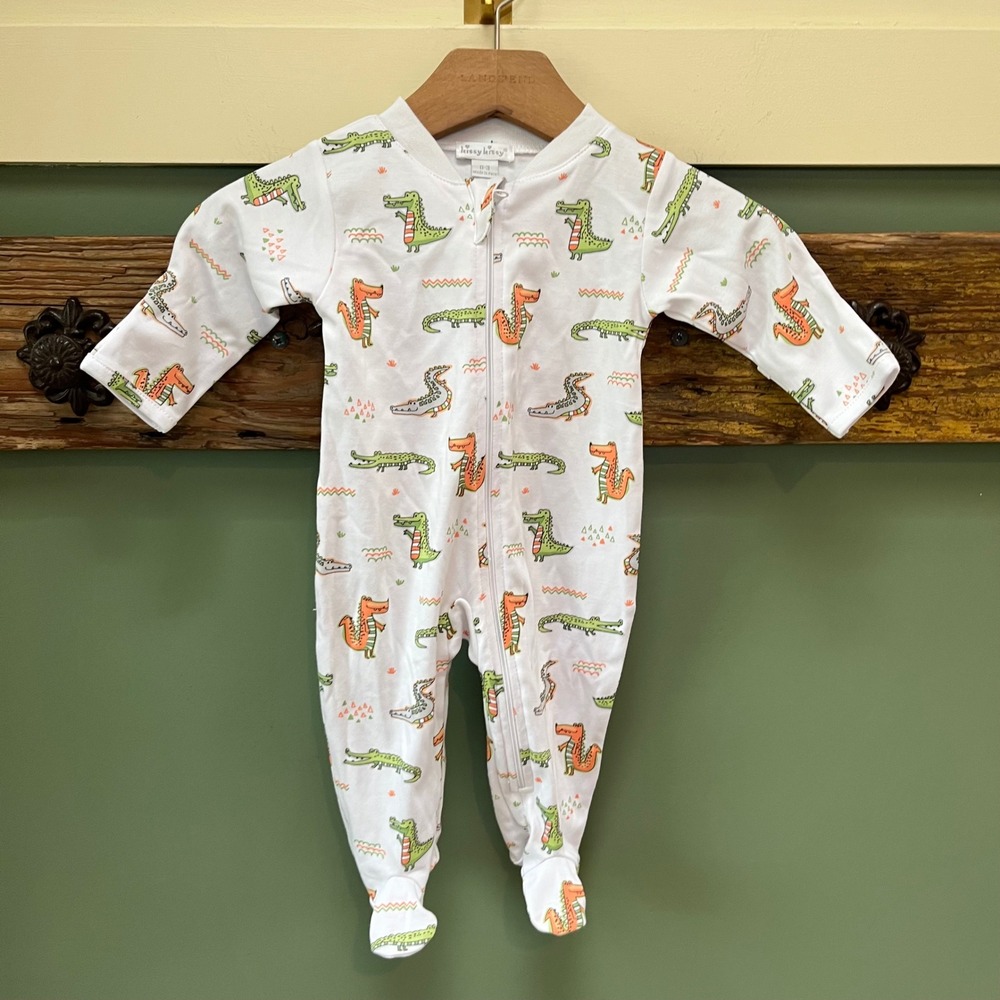 Kissy Kissy Baby Alligator Print Pima Cotton Zip Front Footie Sleeper 0-3 Months